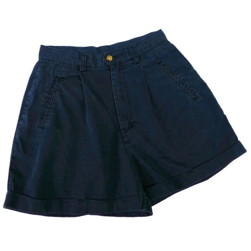 Vintage 80s BWB Best World Shorts Ultra High Waist Pleated Navy Wide Leg 7 / 8